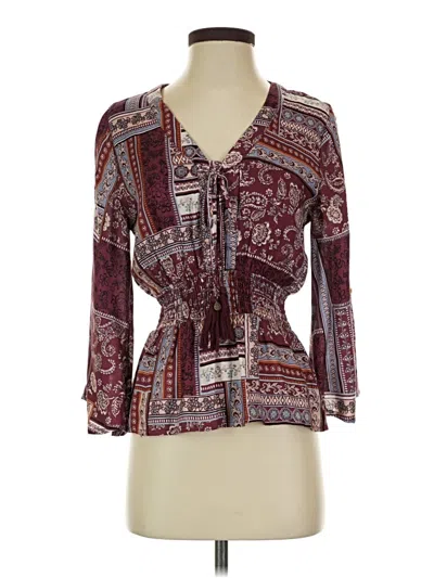 Pre-owned American Rag Cie 3/4 Sleeve Blouse In Burgundy