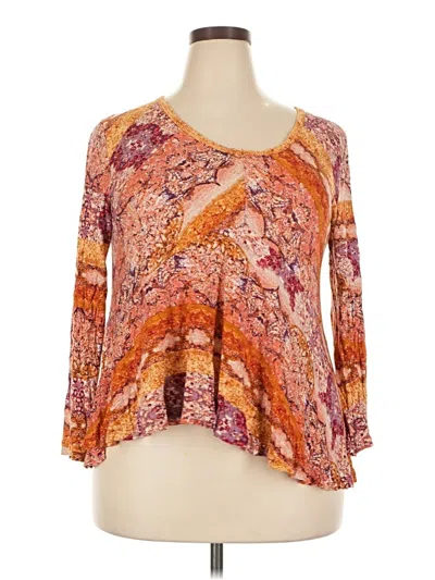 Pre-owned American Rag Cie 3/4 Sleeve Top Orange Scoop Neck Tops