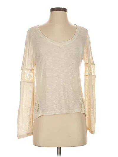 Pre-owned American Rag Cie Long Sleeve Top Ivory V Neck Tops In White