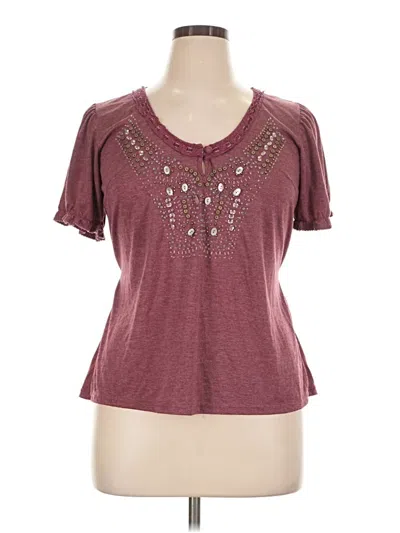 Pre-owned American Rag Cie Short Sleeve Top Burgundy Keyhole Neckline Tops