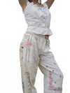 American Recycled Clothing Patchwork Embroidered Pieced Pant In Tan In White
