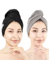American Soft Linen 2-pack Hair Drying Towels In Black-gray