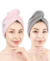 American Soft Linen 2-pack Hair Drying Towels In Gray-pink