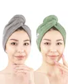 American Soft Linen 2-pack Hair Drying Towels In Gray-sage Green