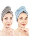 American Soft Linen 2-pack Hair Drying Towels In Gray-sky Blue
