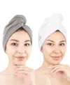 American Soft Linen 2-pack Hair Drying Towels In Gray-white