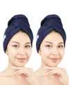 American Soft Linen 2-pack Hair Drying Towels In Navy Blue