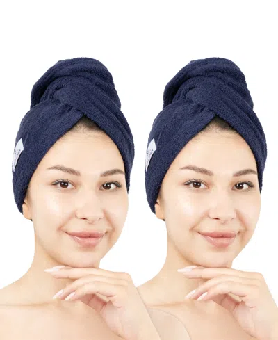 American Soft Linen 2-pack Hair Drying Towels In Navy Blue