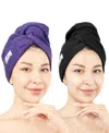 American Soft Linen 2-pack Hair Drying Towels In Purple-black