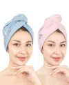 American Soft Linen 2-pack Hair Drying Towels In Sky Blue-pink