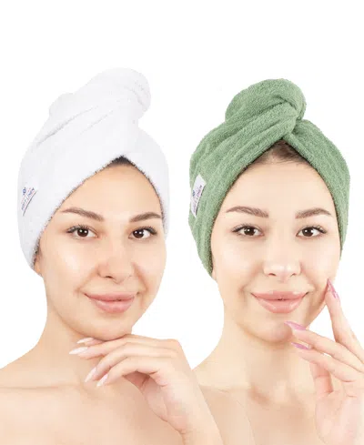 American Soft Linen 2-pack Hair Drying Towels In White-sage Green