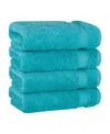 American Soft Linen Bekos Premium 100% Turkish Cotton 4-piece Hand Towel Set In Aqua Blue