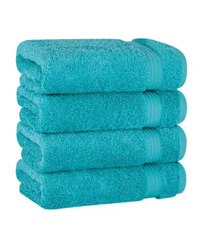 American Soft Linen Bekos Premium 100% Turkish Cotton 4-piece Hand Towel Set In Aqua Blue