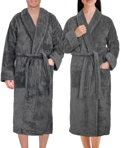 American Soft Linen Lightweight Plush Shawl Collar Bathrobes In Dark Gray