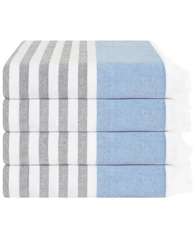 American Soft Linen Peshtemal 100% Turkish Cotton 4-pack Beach Towels, 35" X 60" In Navy Blue