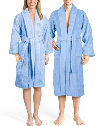 American Soft Linen Shawl Collar Cotton Bathrobes In Baby Blue
