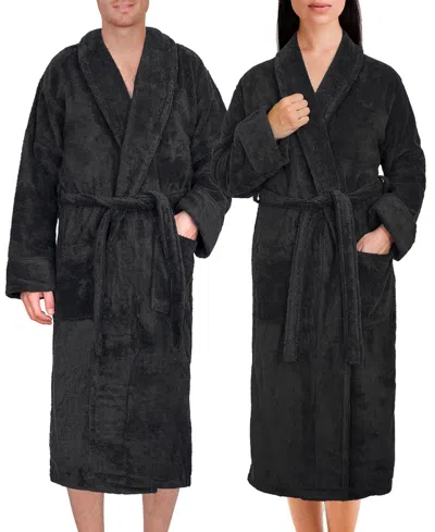American Soft Linen Shawl Collar Cotton Bathrobes In Black
