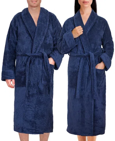 American Soft Linen Shawl Collar Cotton Bathrobes In Navy
