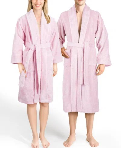 American Soft Linen Shawl Collar Cotton Bathrobes In Pink