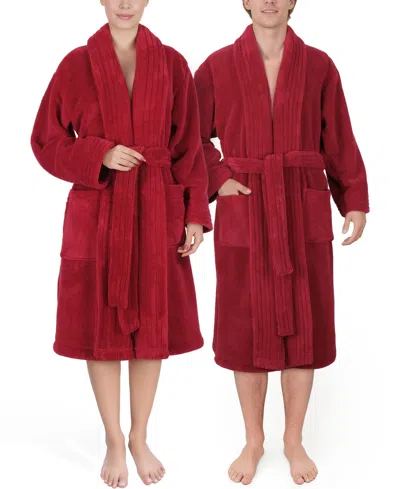 American Soft Linen Unisex Luxury Hotel Spa Warm Shawl Collar Soft Plush Fleece Bath Robe In Burgundy