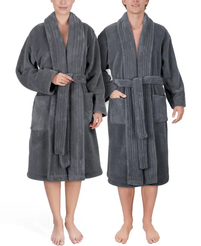 American Soft Linen Unisex Luxury Hotel Spa Warm Shawl Collar Soft Plush Fleece Bath Robe In Blue