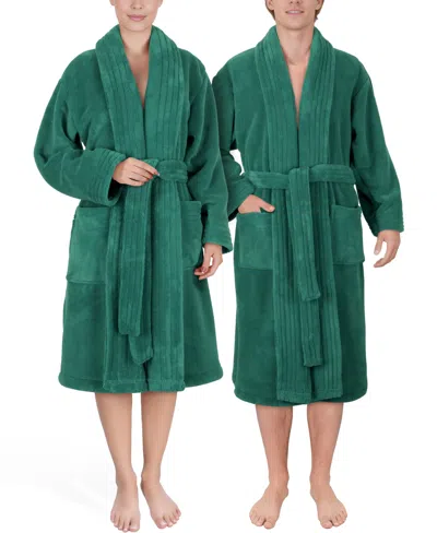 American Soft Linen Unisex Luxury Hotel Spa Warm Shawl Collar Soft Plush Fleece Bath Robe In Green