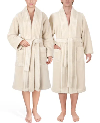American Soft Linen Unisex Luxury Hotel Spa Warm Shawl Collar Soft Plush Fleece Bath Robe In White