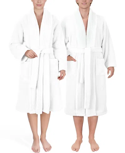 American Soft Linen Unisex Luxury Hotel Spa Warm Shawl Collar Soft Plush Fleece Bath Robe In White