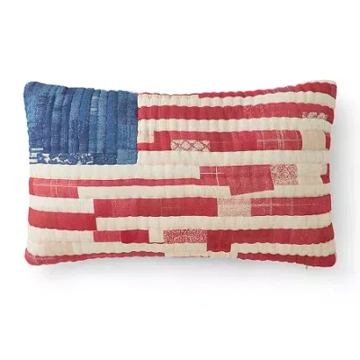 American Spirit Patchwork Flag Oblong Throw Pillow In Red