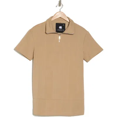 American Stitch Textured Zip Polo In Taupe