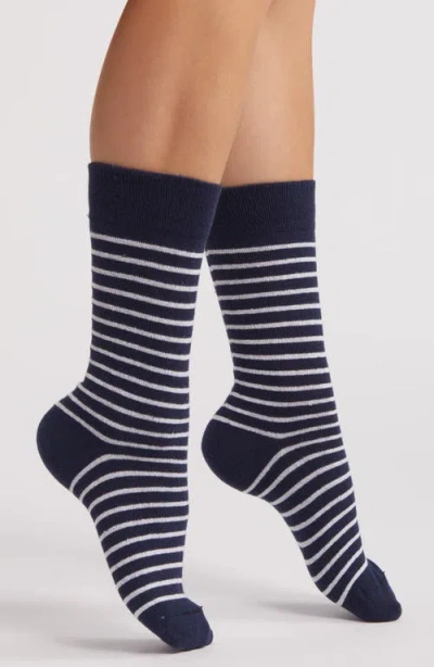 American Trench Classic Breton Crew Socks In Navy/white