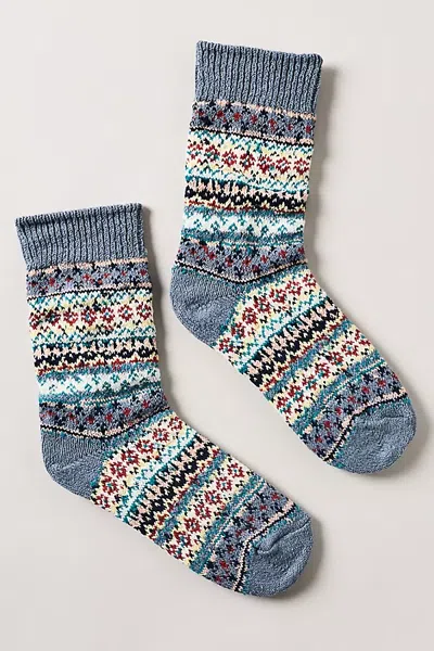 American Trench Cotton Fair Isle Socks In Blue
