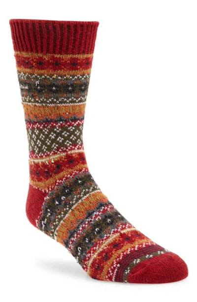 American Trench Fair Isle Recycled Cotton Blend Socks In Red