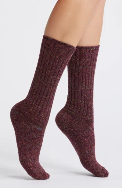 American Trench Flecked Recycled Cotton Blend Crew Socks In Burgundy
