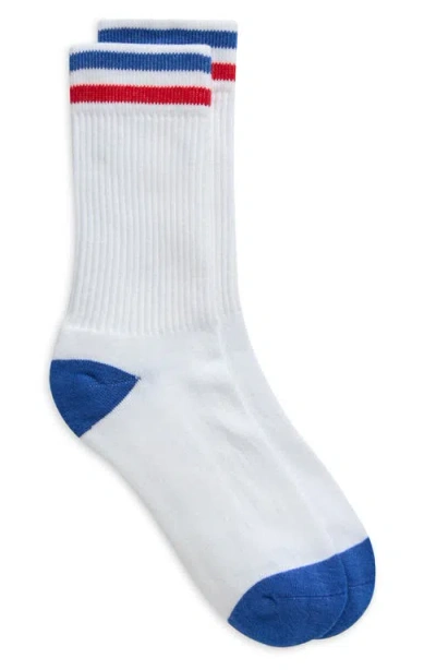 American Trench Kennedy Lux Stripe Crew Socks In White