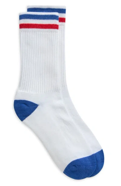 American Trench Kennedy Lux Stripe Crew Socks In Summer White