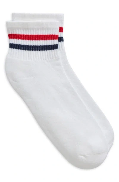 American Trench Kennedy Stripe Quarter Crew Socks In White