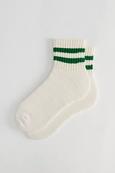 American Trench Retro Stripe Quarter Crew Sock In Dark Green, Men's At Urban Outfitters In White