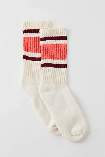 American Trench Retro Striped Crew Sock In Coral, Women's At Urban Outfitters In Multi
