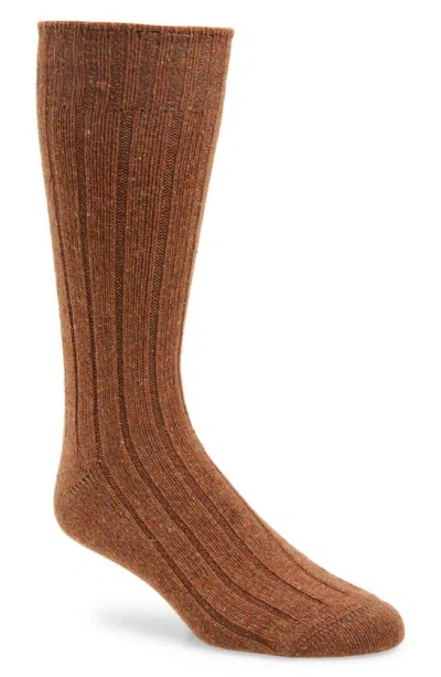 American Trench Ribbed Wool & Silk Blend Boot Socks In Brown