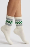 American Trench The Check Retro Stripe Crew Socks In Kelly/grey