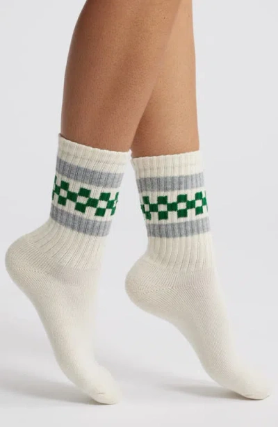 American Trench The Check Retro Stripe Crew Socks In Kelly/grey