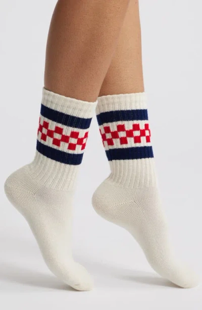 American Trench The Check Retro Stripe Crew Socks In Red/navy