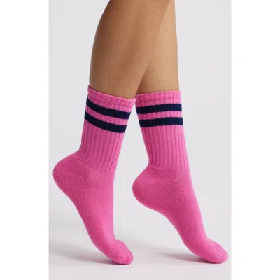 American Trench The Double Retro Stripe Crew Socks In Pink