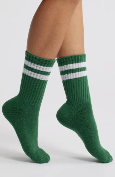 American Trench The Retro Double Stripe Crew Socks In Kelly/white