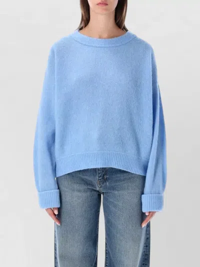 American Vintage Alpaca Wool Fine-knit Boat Neck Long-sleeve Sweater In Blue