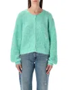 American Vintage Niby Cropped Mint Mohair Cardigan In Blue