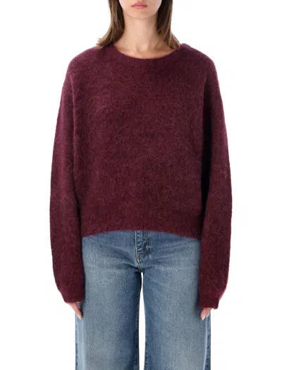 American Vintage Niby Brushed-knit Round-neck Sweater In Burgundy