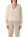 American Vintage Raxow Wool V-neck Sweater In Neutral
