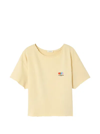 American Vintage Atubay Raw-cut Graphic-print T-shirt In Yellow